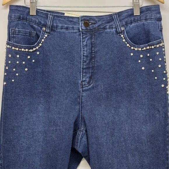 Women’s Straight Leg Dark Blue Jeans with Stud Embellishment - Picture 3 of 15